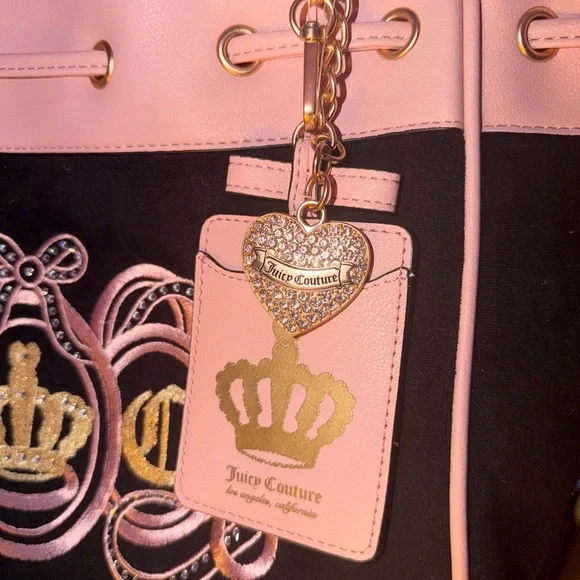 Juicy Couture Pink and Black Shoulder Tote with Crown Charm - Picture 2 of 5